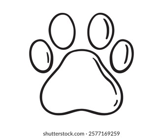 Dog paw or pet footprint doodle hand drawn icon. Outline drawing dog paw or pet footprint line clipart symbol. Vector illustration