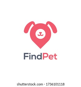 dog paw and pin point map location logo design