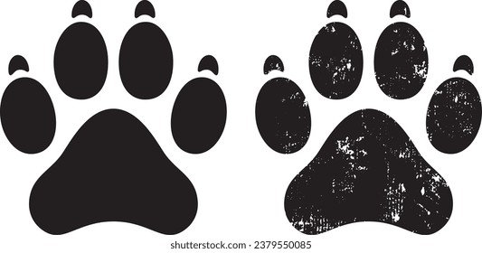 Dog paw print black silhouette isolated on white background.