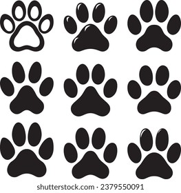 Dog paw print black silhouette isolated on white background.