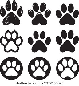 Dog paw print black silhouette isolated on white background.