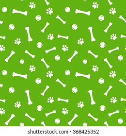 dog paw print, bone and ball seamless pattern vector illustration