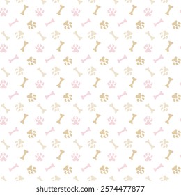 Dog paw print, bone. Vector seamless pattern in pastel colors. Cute children's illustration for textiles and wrapping paper