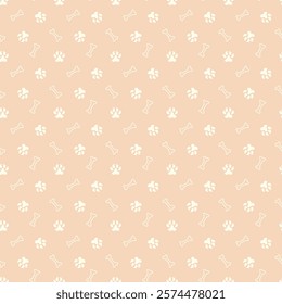 Dog paw print, bone. Vector seamless pattern in pastel colors. Cute children's illustration for textiles and wrapping paper