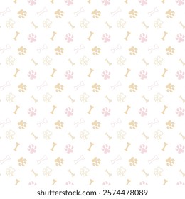 Dog paw print, bone. Vector seamless pattern in pastel colors. Cute children's illustration for textiles and wrapping paper