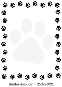 Dog Paw Print Border / Frame On White Background
