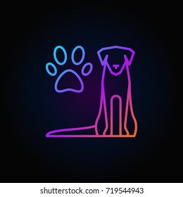 Dog with paw print colorful icon - vector veterinary clinic outline logo element on dark background