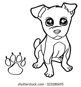 dog  with paw print Coloring Page vector
