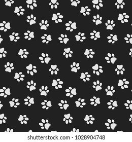 Dog paw print dark vector seamless pattern or background