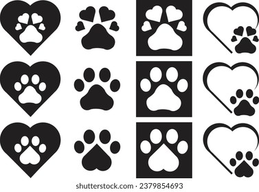 Dog paw print with heart vector art isolated on white background