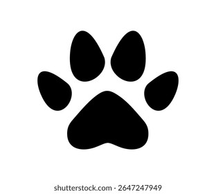 Dog paw print. Paw icon. Black paw print with five-toed structure vector design and illustration.
