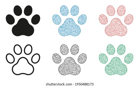 Dog paw print icons, stamp effect