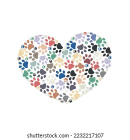 Dog paw print made of heart. Valentine's day design