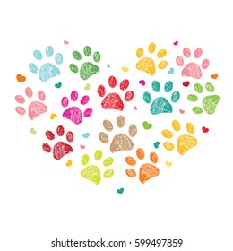 Dog Paw Print Made Of Heart Vector 