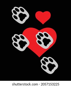 Dog paw print on heart background, pet, template, icon 