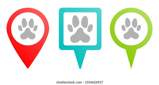 Dog paw print pin icon. Multicolor pin vector icon