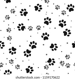Dog paw print seamless pattern on white background