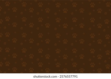 Dog paw print seamless pattern with dark brown wallpaper background