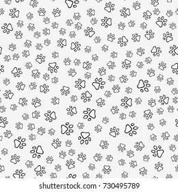 Dog paw print seamless pattern on white background. Vector stock illustration