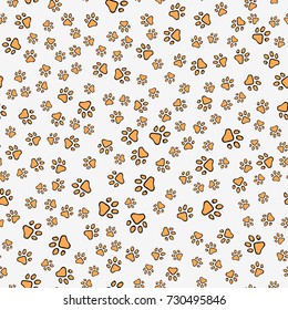 Dog paw print seamless pattern on white background. Vector stock illustration