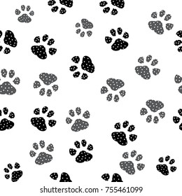 Dog paw print seamless pattern on white background