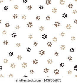 Dog Paw print seamless. Traces of Cat Textile Pattern. Cat footprint seamless pattern. Vector seamless