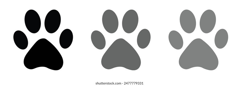  Dog paw print set. Paw icon collection on white background . Vector illustration.
