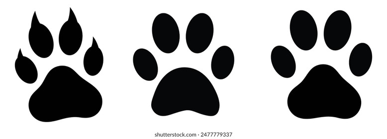  Dog paw print set. Paw icon collection on white background . Vector illustration.
