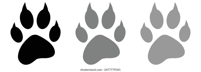  Dog paw print set. Paw icon collection on white background . Vector illustration.
