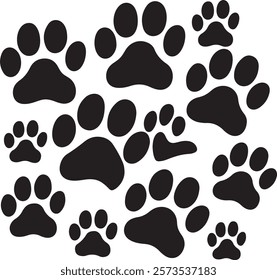 Dog paw print set. Paw icon collection on white background 