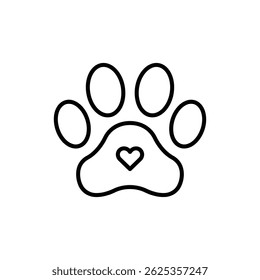 Dog Paw Print with Small Heart Icon for Pet Love and Care