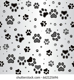 Dog Paw Print And Star Seamless Pattern On White Background