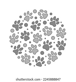 Dog Paw Print symbols in circle shape - vector illustration with Pet Footprints