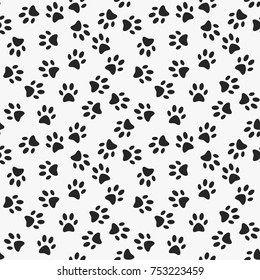 Dog paw print vector seamless pattern or texture