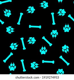dog paw prints and bone, seamless pattern