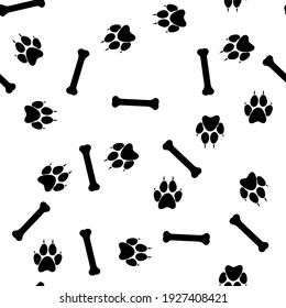dog paw prints and bone, seamless pattern, vector illustration