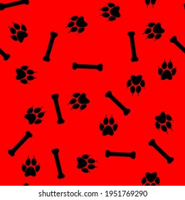 dog paw prints and bone, seamless pattern, vector illustration