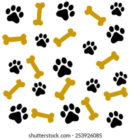 Dog Paw Prints And Bone Seamless Pattern