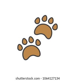 Dog paw prints flat line colored icon.