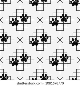 Dog paw prints seamless pattern with lines eps 10