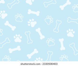 Patrón transparente de la huella de la pata en la ilustración vectorial de fondo azul