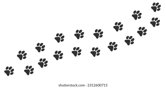 Dog Paw Prints vector illustration on isolated white background. Dog paws vector shape. Dog icons. Black color. 