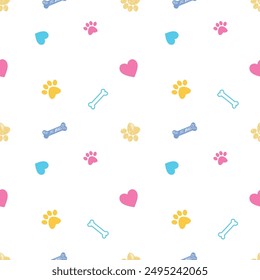 Dog paw seamless pattern background. Pet background vector. Cute colorful paw wallpaper.