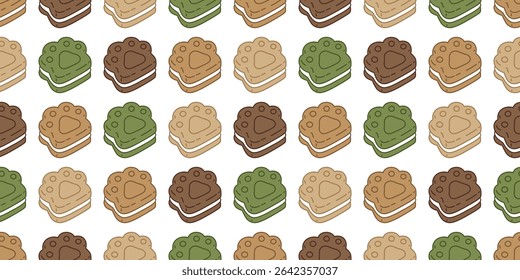 dog paw seamless pattern biscuit cat footprint cracker pet bakery vector puppy kitten cartoon doodle wallpaper gift wrapping paper background repearepeat scarf tile background isolated illustration