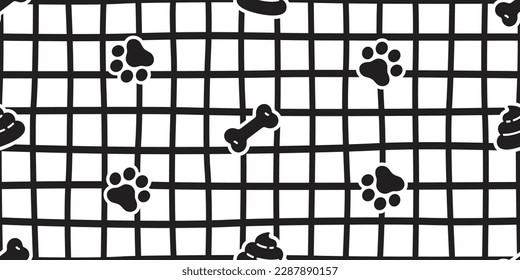 dog paw seamless pattern bone footprint checked line weave french bulldog poo vector puppy pet toy breed cartoon doodle repeat wallpaper tile background illustration design isolated