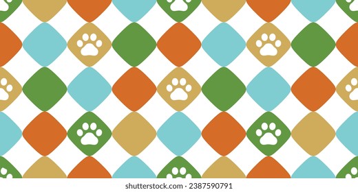 dog paw seamless pattern cat footprint checked christmas pet french bulldog puppy kitten bear vector cartoon doodle gift wrapping paper repeat wallpaper tile background scarf isolated illustration des