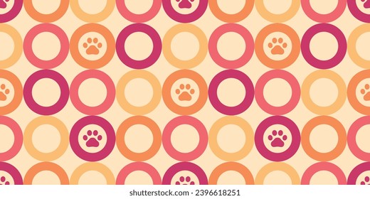 dog paw seamless pattern cat footprint vector retro christmas polka dot pet french bulldog puppy kitten bear cartoon doodle gift wrapping paper repeat wallpaper tile background scarf isolated illustra