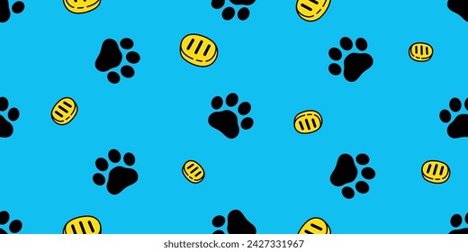 dog paw seamless pattern cat footprint vector gold coin pet puppy kitten bear cartoon doodle gift wrapping paper repeat wallpaper tile background scarf isolated illustration design