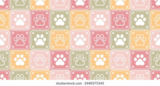 dog paw seamless pattern cat footprint vector checked pet puppy kitten cartoon doodle christmas reteo tile background gift wrapping paper repeat wallpaper illustration scarf isolated design