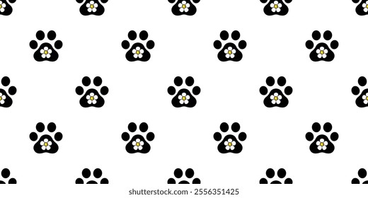 dog paw seamless pattern cat footprint flower daisy french bulldog calico kitten vector puppy pet cartoon doodle tile background gift wrapping paper repeat wallpaper illustration design isolated